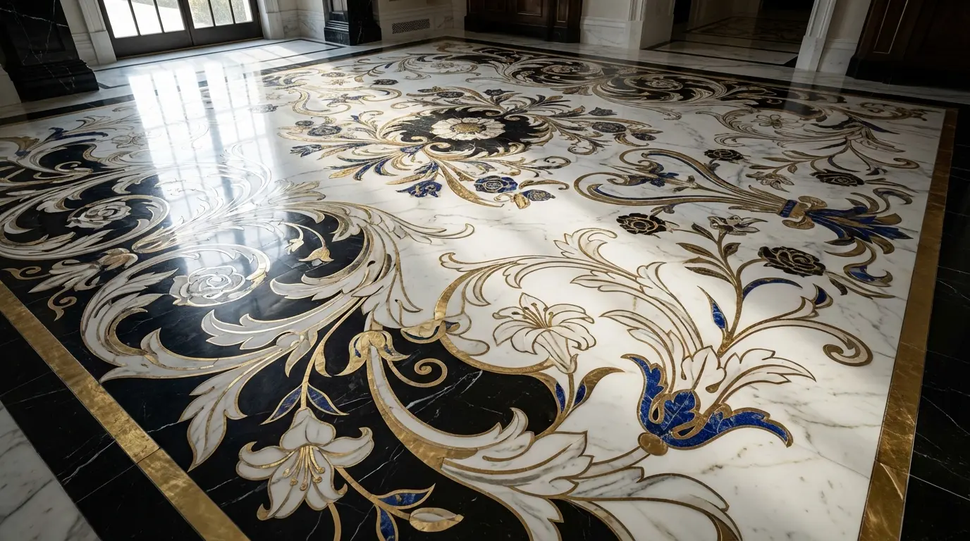Luxury mosaic produced by a Marble Water Jet Cutting Machine