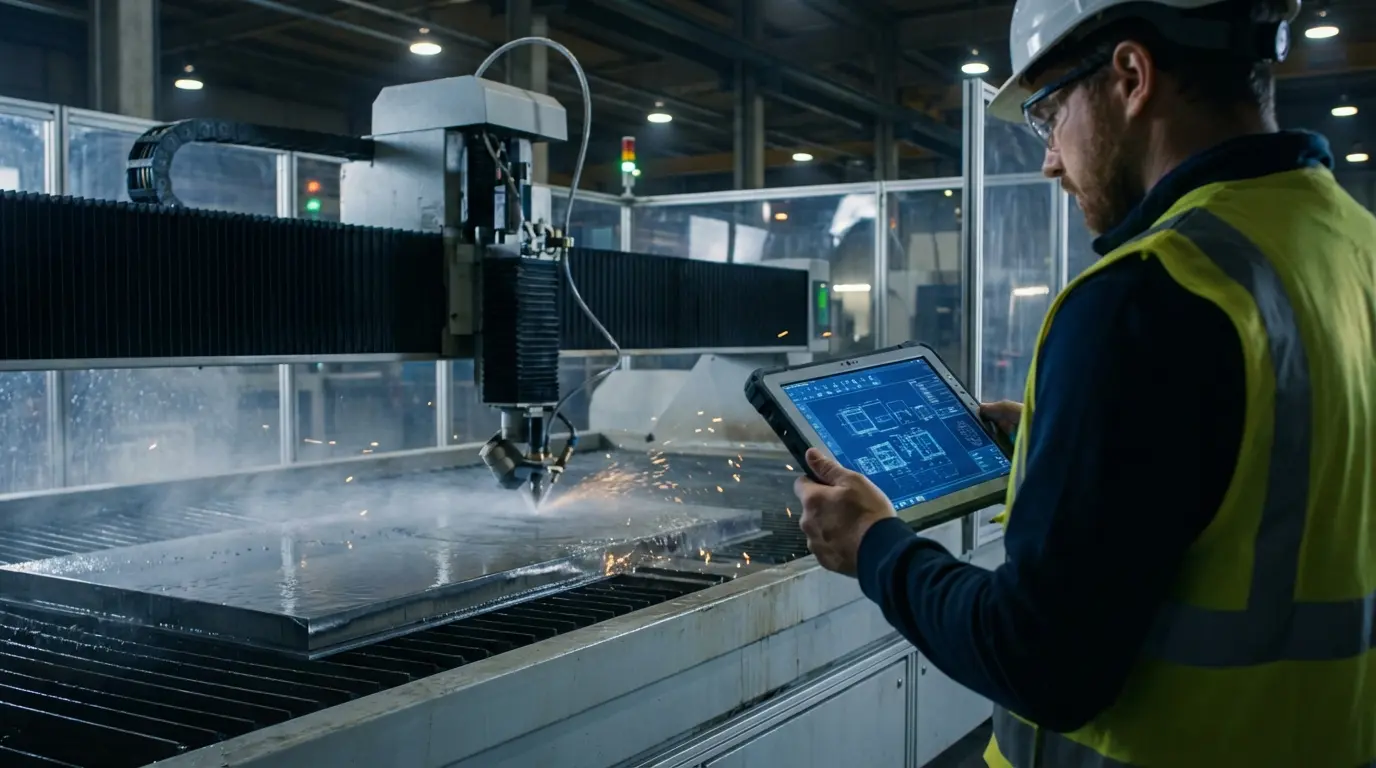 high-pressure water jet cutting machines manufacturers worker inspection